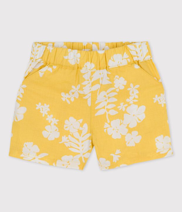 Short imprim&eacute; Hawa&iuml; en popeline b&eacute;b&eacute; jaune/blanc