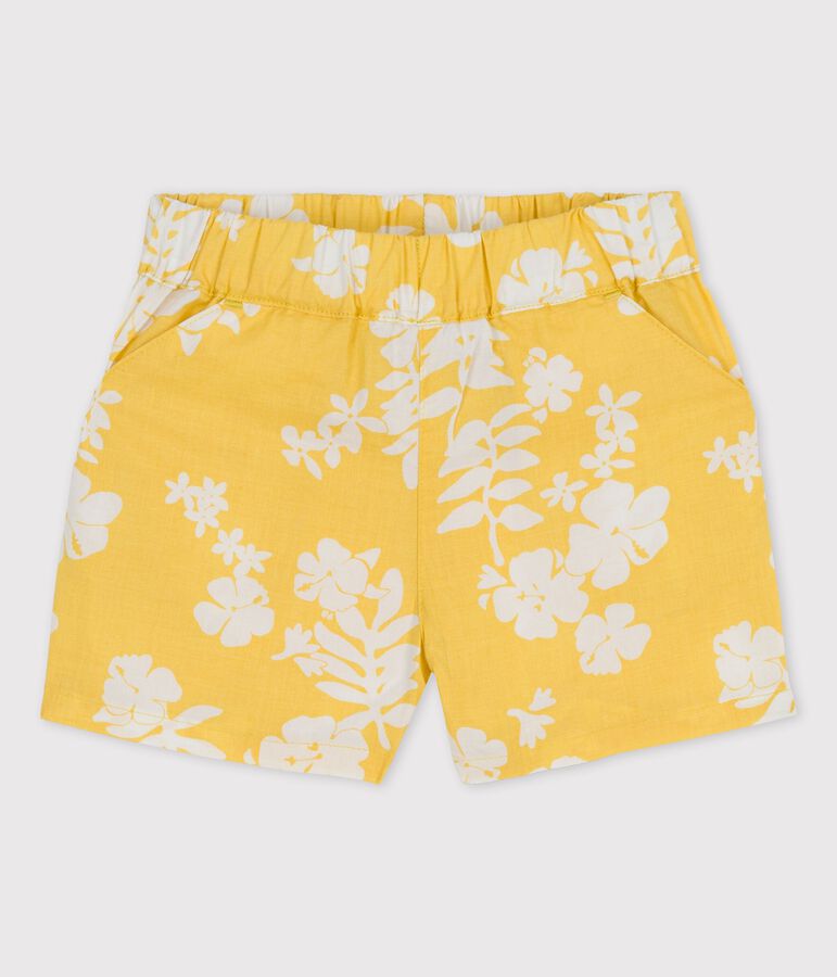 Short imprim&eacute; Hawa&iuml; en popeline b&eacute;b&eacute; jaune ORGE/blanc MARSHMALLOW