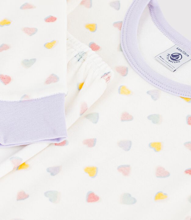 Pyjama enfant en velours &agrave; c&oelig;urs blanc/multicouleur