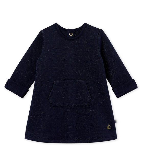 Robe molleton brillant bébé fille bleu SMOKING/jaune DORE