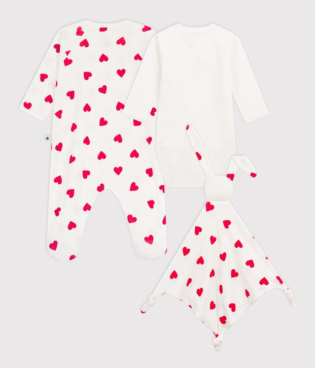 Coffret cadeau naissance en coton imprim&eacute; c&oelig;ur multicouleur