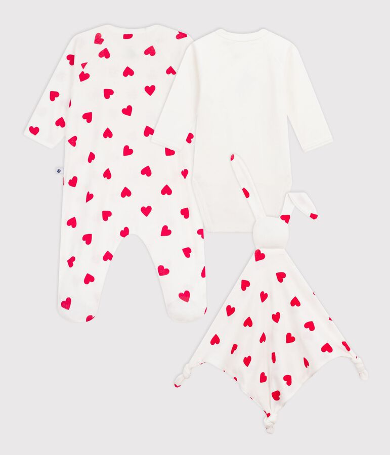 Coffret cadeau naissance en coton imprim&eacute; c&oelig;ur multicouleur