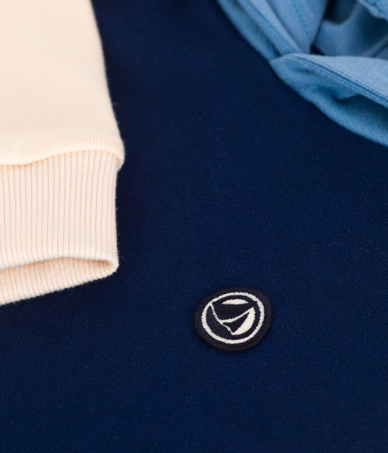 Sweatshirt &agrave; capuche enfant en coton uni bleu MEDIEVAL/blanc MULTICO