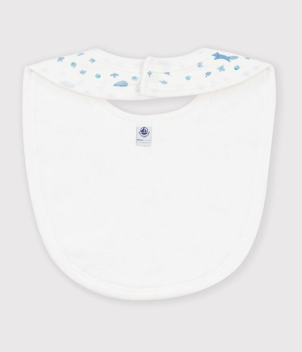 Bavoir b&eacute;b&eacute; en coton imprim&eacute; blanc/bleu