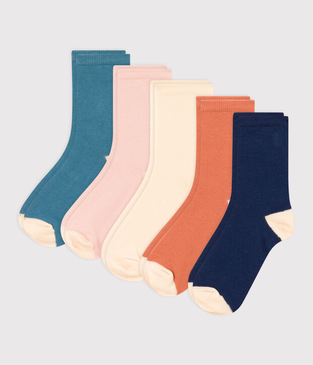 Lot de 5 paires de chaussettes unies enfant gar&ccedil;on-fille multicouleur