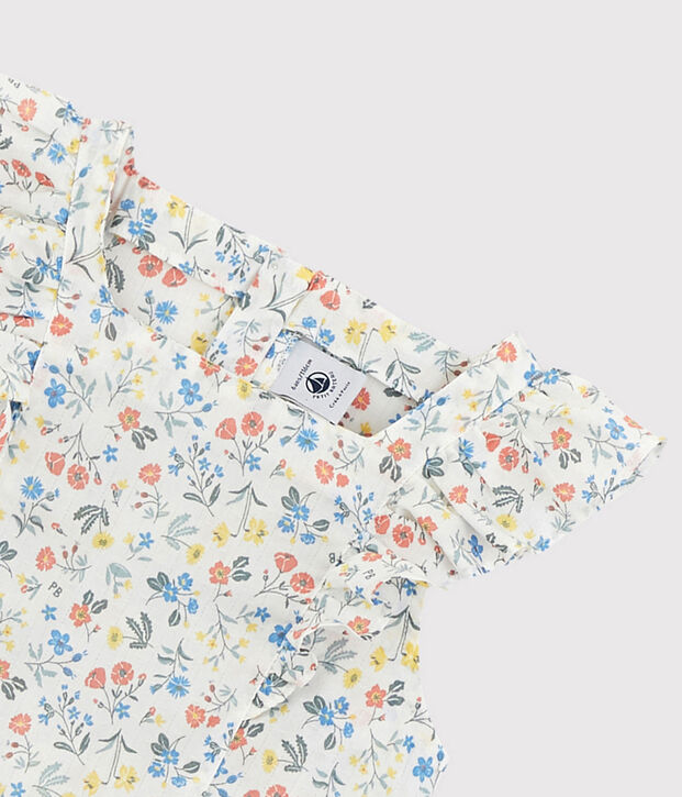 Robe manches courtes en popeline enfant fille blanc/multicouleur