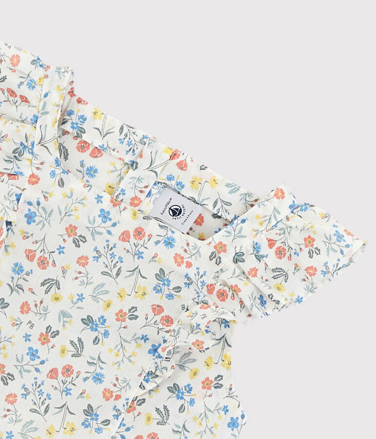 Robe manches courtes en popeline enfant fille blanc MARSHMALLOW/blanc MULTICO