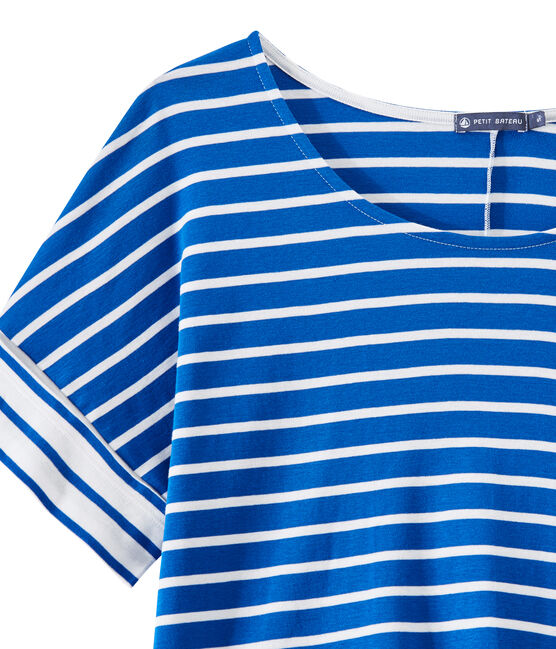 T-shirt femme oversize à rayures bleu PERSE/blanc MARSHMALLOW
