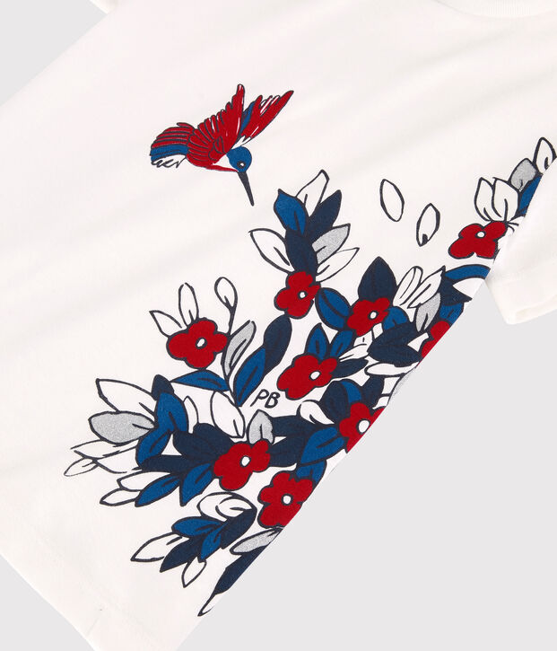 Tee-shirt manches courtes en coton enfant fille blanc/rouge