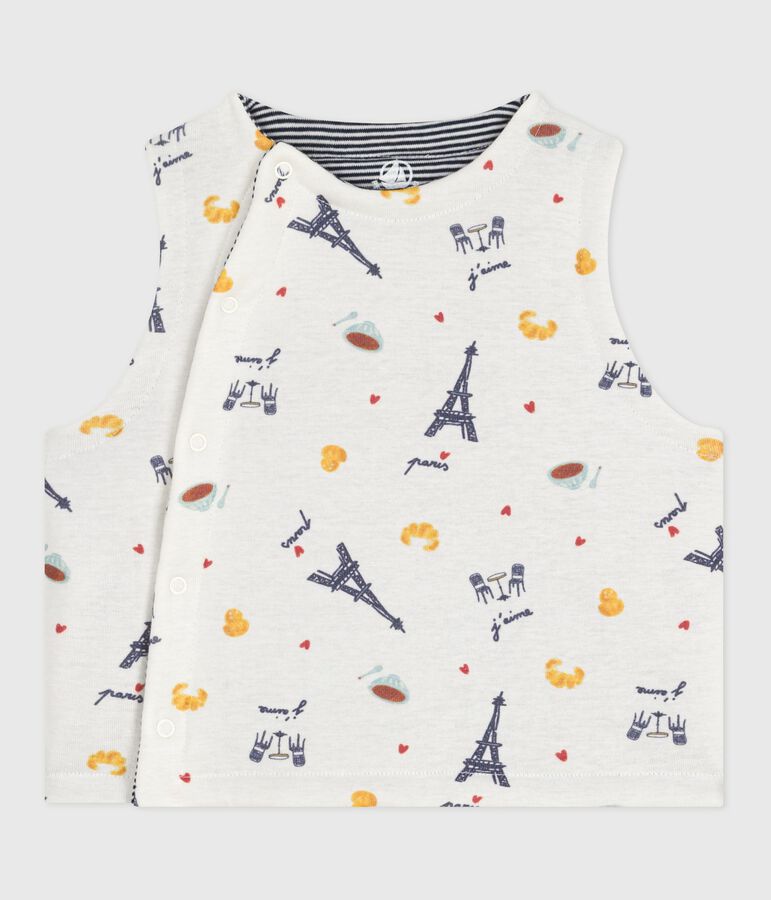 Gilet sans manche r&eacute;versible b&eacute;b&eacute; en coton imprim&eacute; MARSHMALLOW/ ADRIATIC