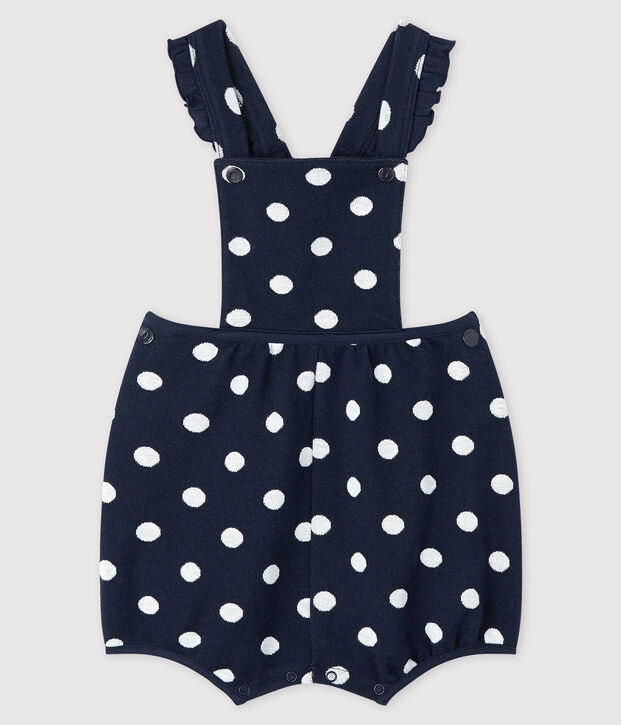 Salopette courte b&eacute;b&eacute; fille &agrave; pois bleu/blanc