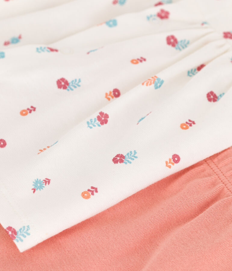 Ensemble naissance deux pi&egrave;ces en coton avec blouse volant&eacute; blanc MARSHMALLOW/blanc MULTICO