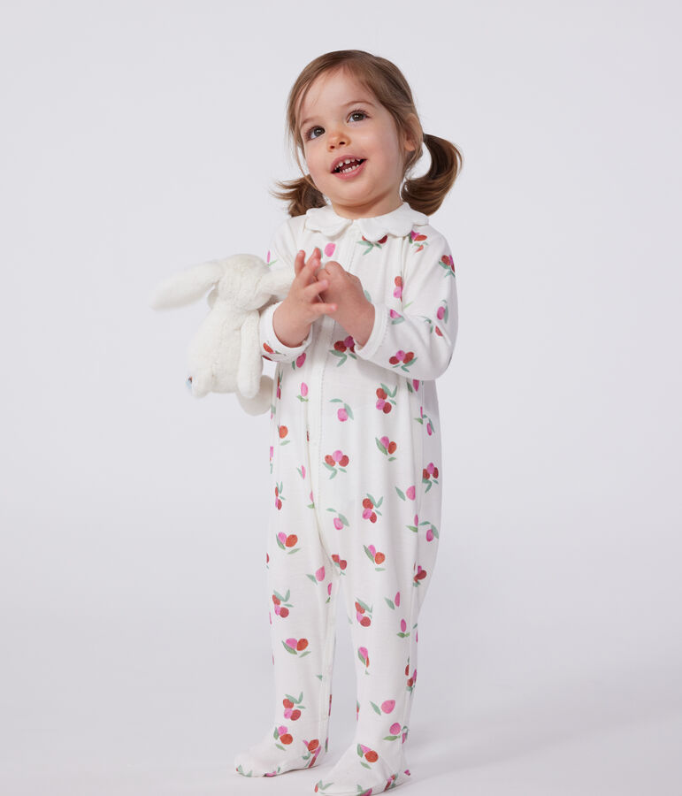 Pyjama b&eacute;b&eacute; en coton avec col p&eacute;tale fruits blanc MARSHMALLOW/blanc MULTICO