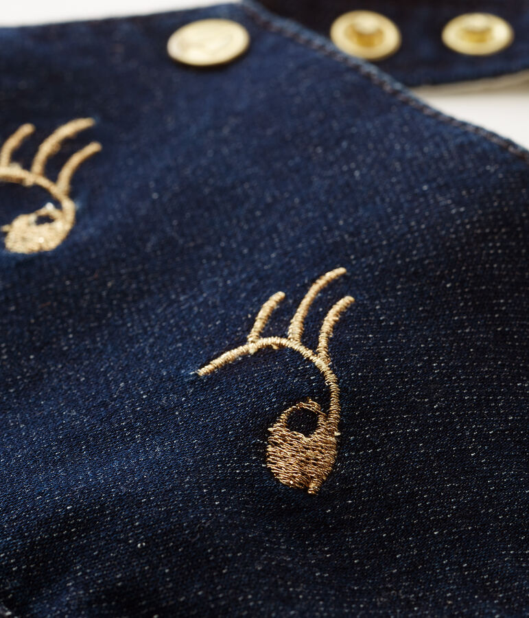 Salopette courte en maille b&eacute;b&eacute; fille bleu/beige