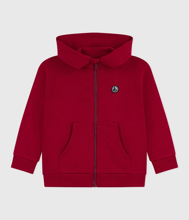 Sweatshirt zipp&eacute; enfant en coton uni rouge