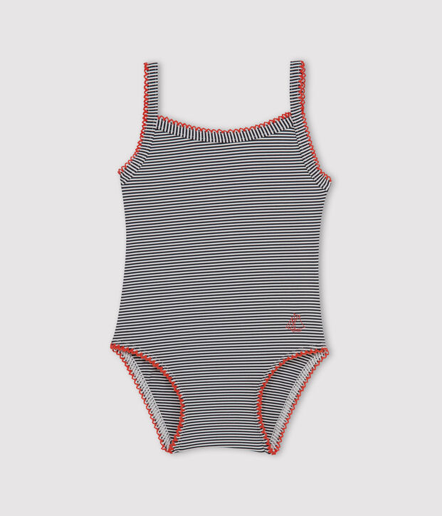 Maillot de bain 1 pi&egrave;ce b&eacute;b&eacute; fille rayure milleraies bleu/blanc