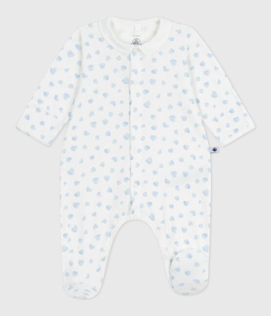 Pyjama bébé en coton à col imprimé coeur MARSHMALLOW/ ADRIATIC
