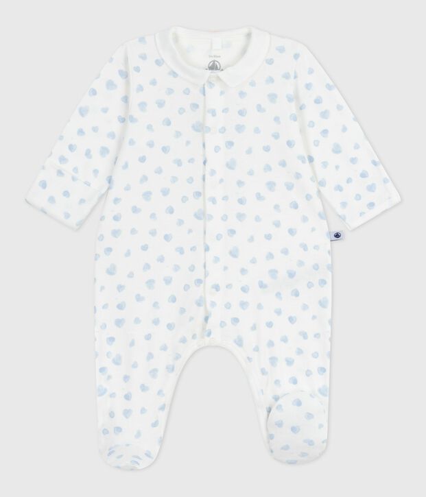 Pyjama b&eacute;b&eacute; en coton &agrave; col imprim&eacute; coeur blanc/bleu