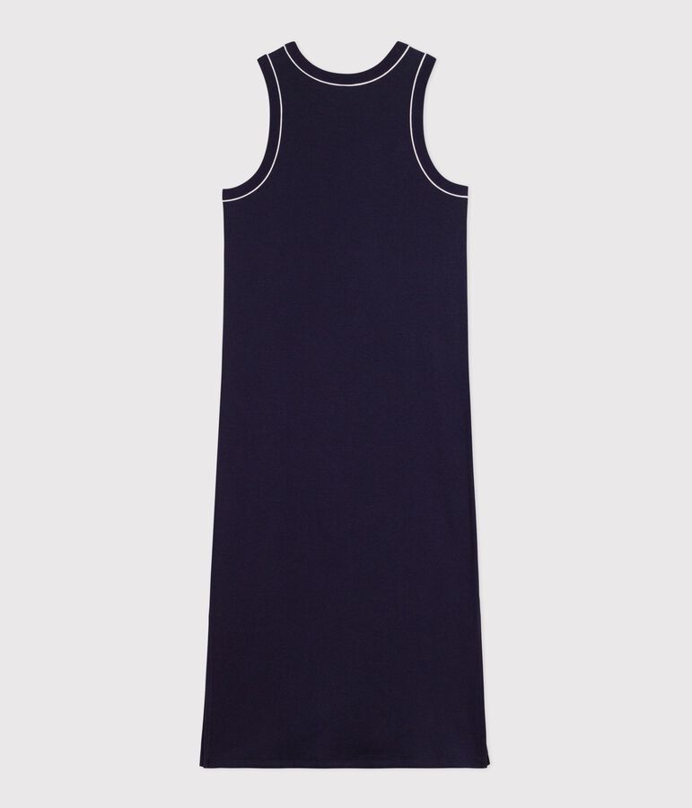 Robe d&eacute;bardeur longue femme en coton bleu