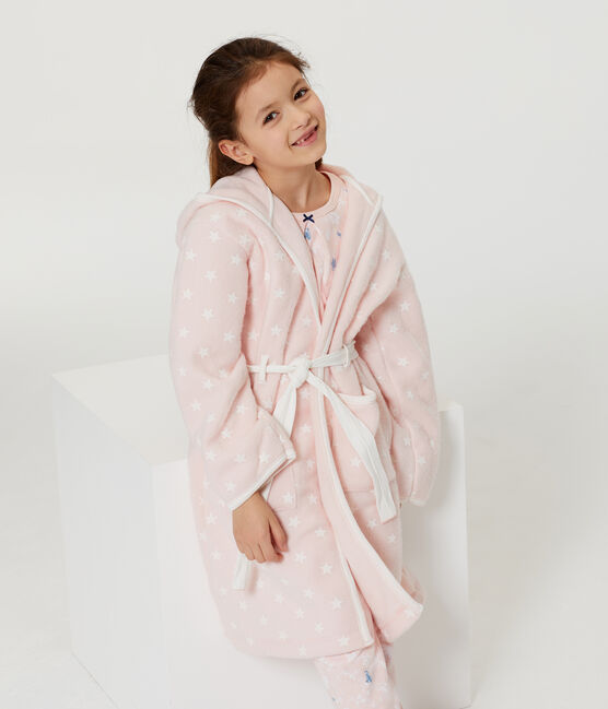 Robe de chambre enfant en polaire rose MINOIS/blanc MARSHMALLOW