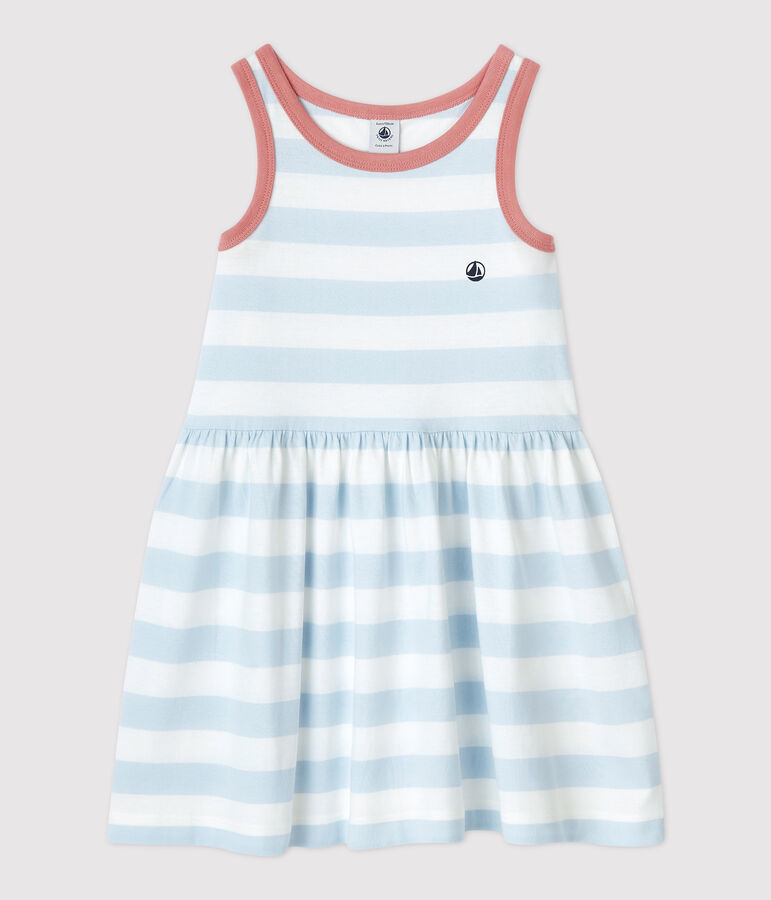 Robe ray&eacute;e sans manche en coton enfant fille PLEINAIR/ MARSHMALLOW