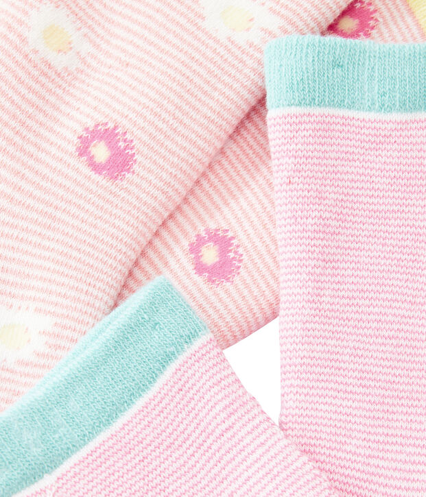Lot de 2 paires de chaussettes enfant fille blanc/bleu/blanc