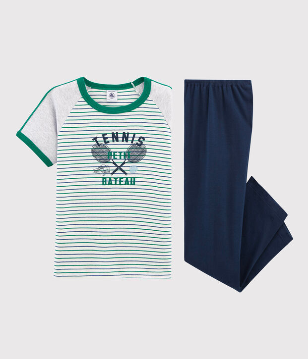 Pyjama &agrave; manches courtes petit gar&ccedil;on en c&ocirc;te blanc/multicouleur