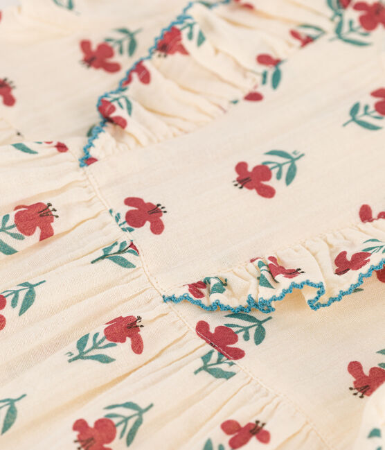 Robe manches courtes bébé  en gaze de coton imprimée blanc AVALANCHE/ MULTICO