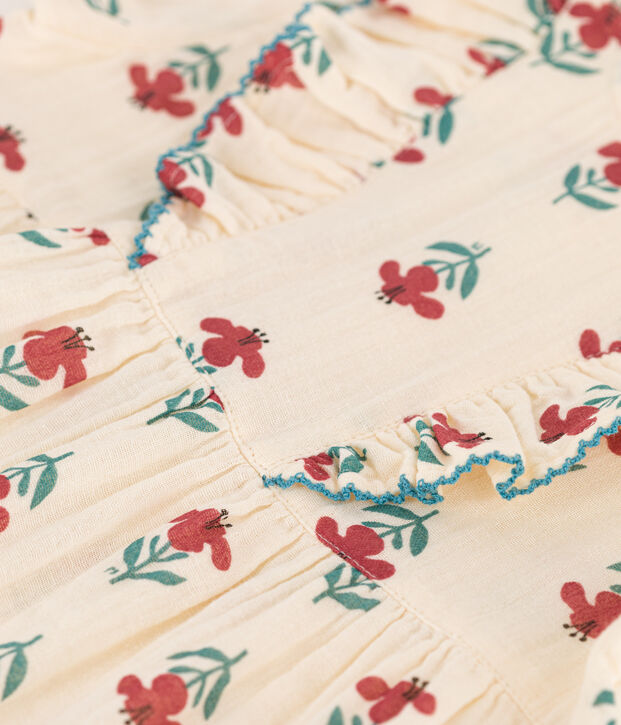 Robe manches courtes b&eacute;b&eacute;  en gaze de coton imprim&eacute;e &eacute;cru/multicouleur