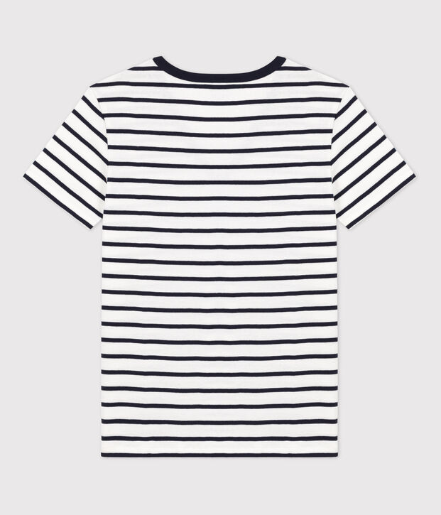 Tee-shirt L'ICONIQUE col V en coton Femme blanc/bleu