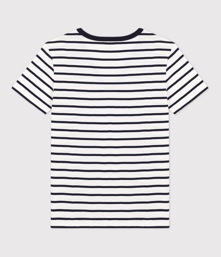 Tee-shirt L'ICONIQUE col V en coton Femme blanc MARSHMALLOW/bleu SMOKING