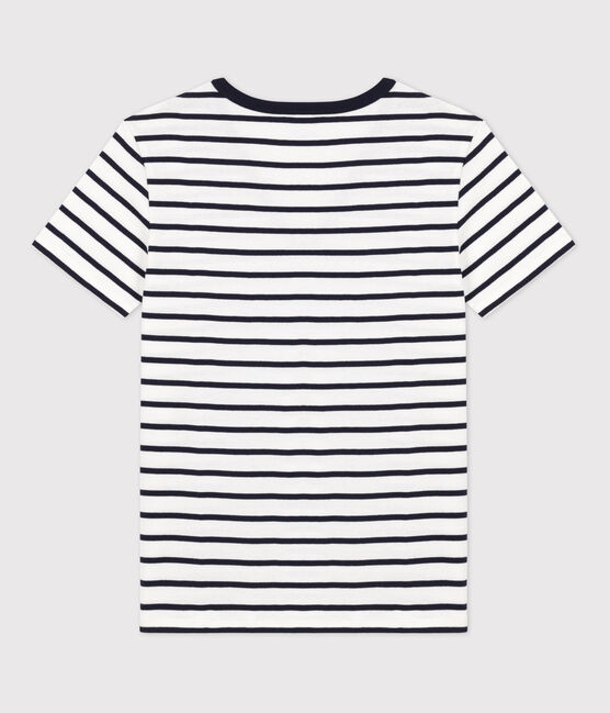 Tee-shirt L'ICONIQUE col V en coton Femme blanc MARSHMALLOW/bleu SMOKING