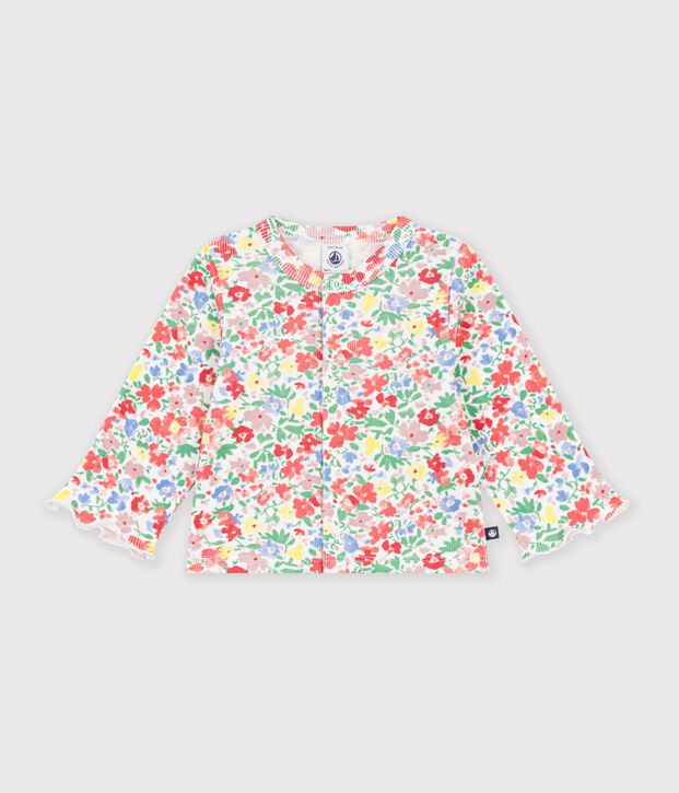 Cardigan b&eacute;b&eacute; en coton imprim&eacute; fleurs blanc/multicouleur