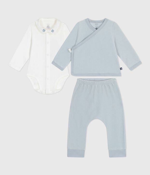 Ensemble cadeau b&eacute;b&eacute; 2 pi&egrave;ces en velours et body brod&eacute; ours bleu