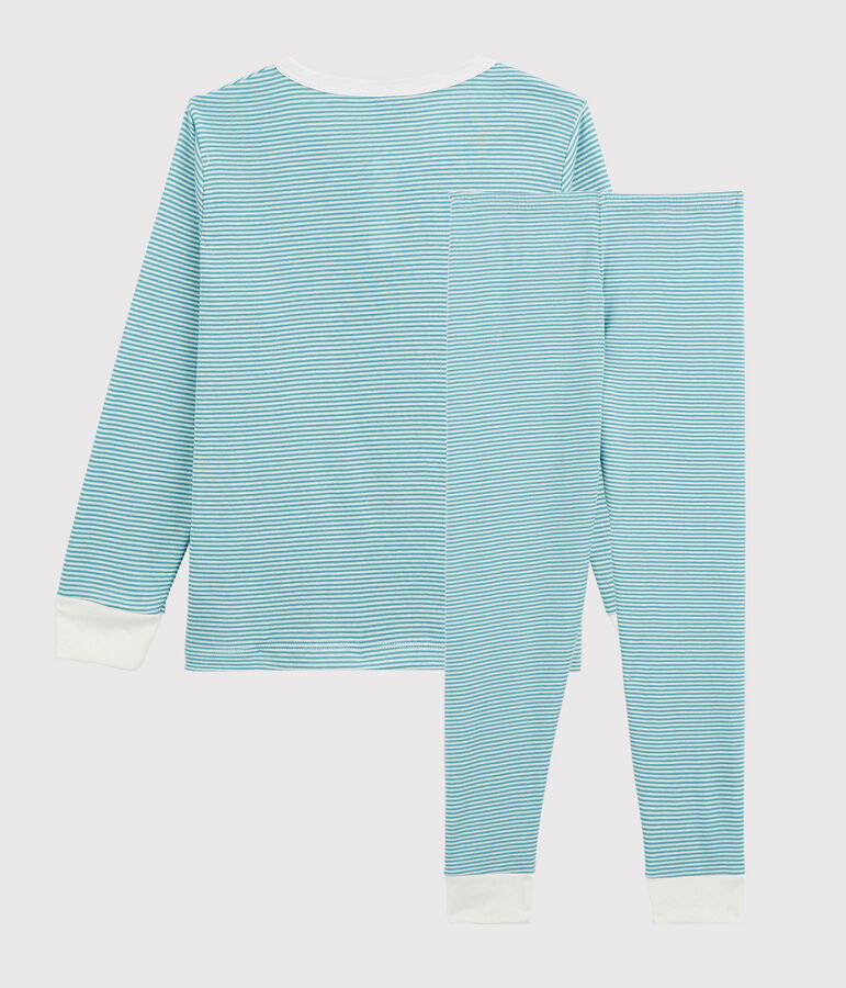 Pyjama ray&eacute; petit gar&ccedil;on en coton et Lyocell bleu MIROIR/blanc MARSHMALLOW
