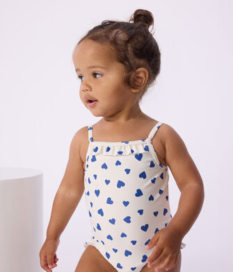 Maillot de bain b&eacute;b&eacute; une pi&egrave;ce &agrave; volants, imprim&eacute; c&oelig;urs