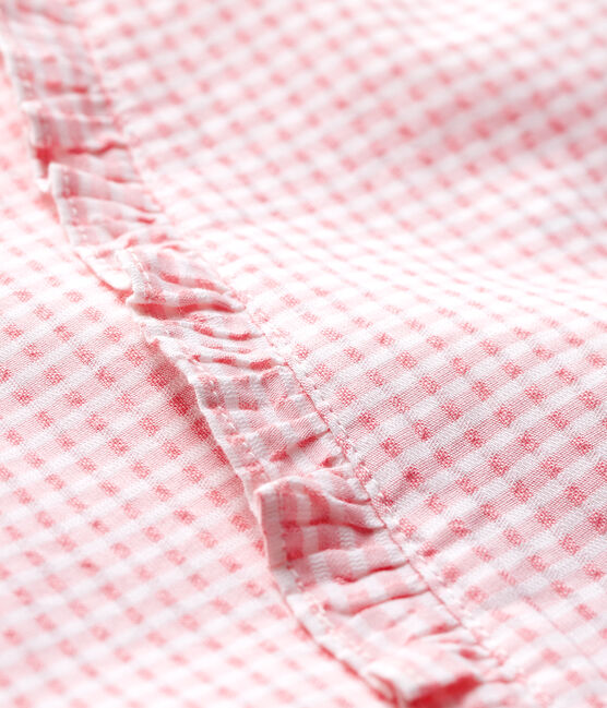Blouse manches courtes en popeline bébé fille rose MINOIS/blanc MARSHMALLOW