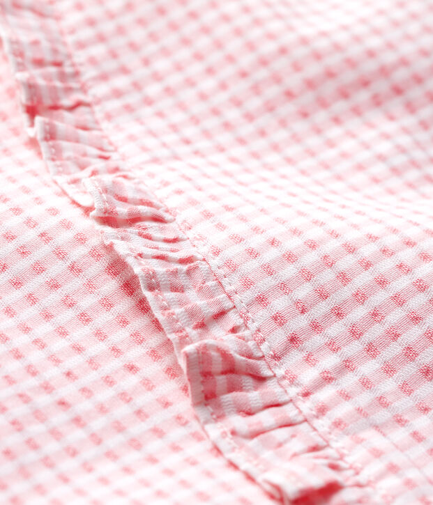 Blouse manches courtes en popeline b&eacute;b&eacute; fille rose/blanc
