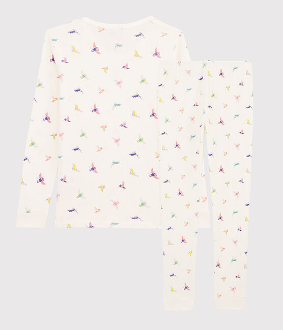 Pyjama snugfit imprimé oiseaux petite fille en côte blanc MARSHMALLOW/blanc MULTICO