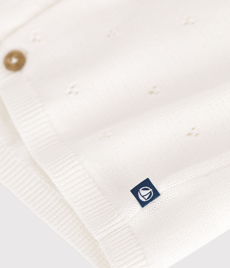 Cardigan en tricot de coton ajour&eacute; b&eacute;b&eacute; blanc MARSHMALLOW