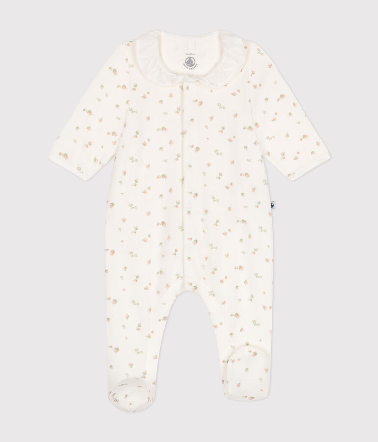 Pyjama en velours b&eacute;b&eacute; blanc MARSHMALLOW/blanc MULTICO