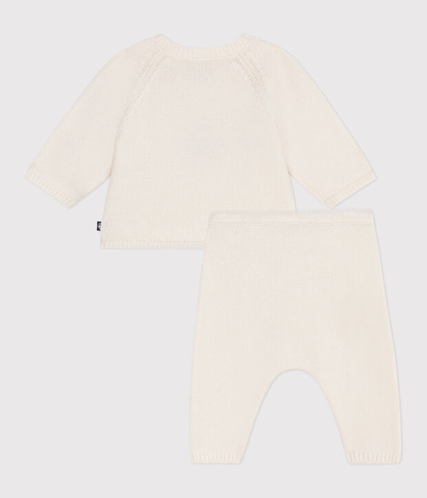 Ensemble b&eacute;b&eacute; deux pi&egrave;ces en tricot laine et coton, jacquard blanc