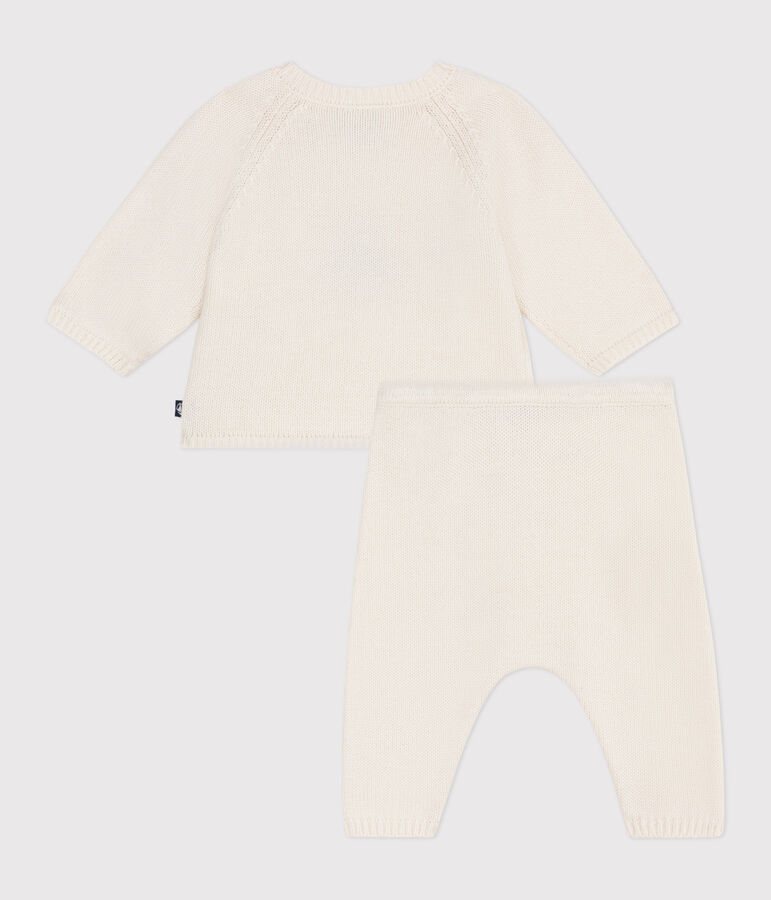 Ensemble b&eacute;b&eacute; deux pi&egrave;ces en tricot laine et coton, jacquard blanc MARSHMALLOW