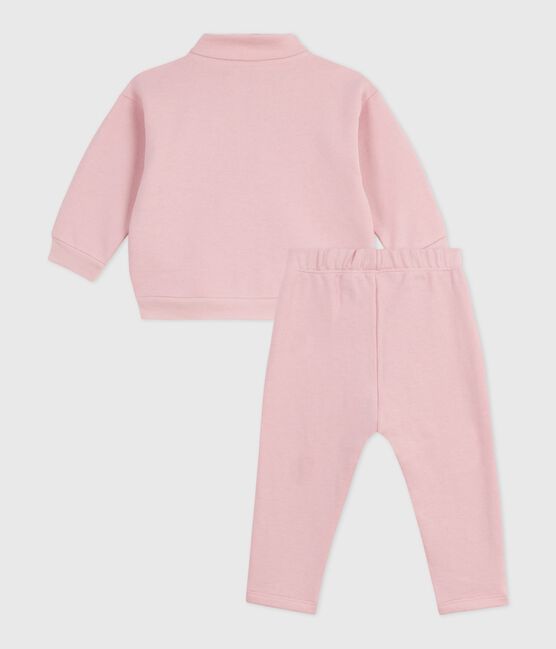 Ensemble sweatshirt et pantalon bébé en coton uni rose JOLI