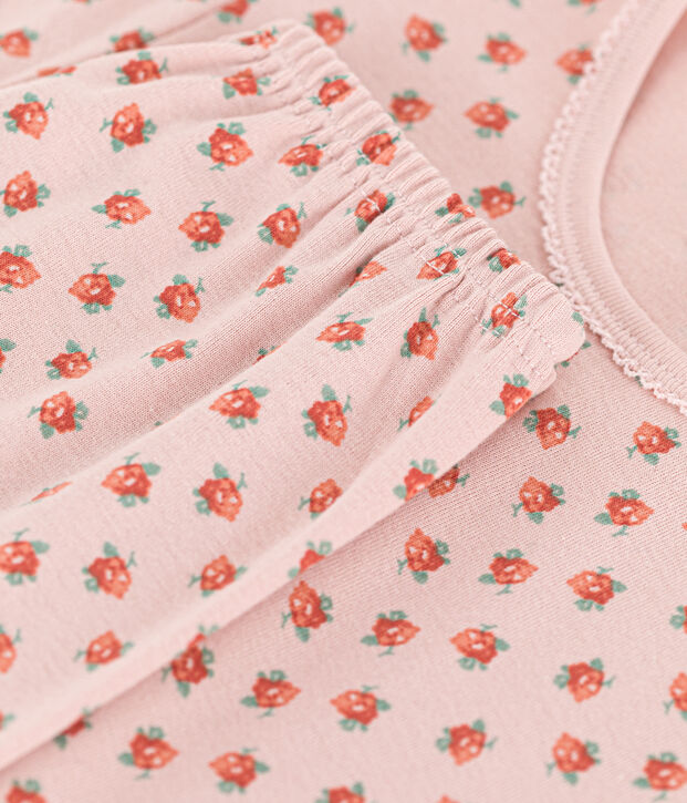 Pyjama manches courtes petite fille en coton rose/multicouleur