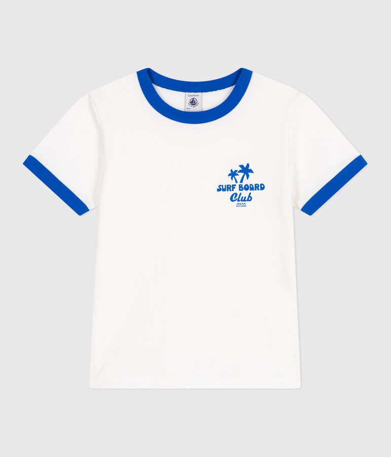 Teeshirt enfant en coton manches courtes imprim&eacute; blanc