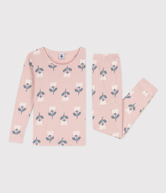 Pyjama ajusté en coton petite fille rose SALINE/blanc MULTICO