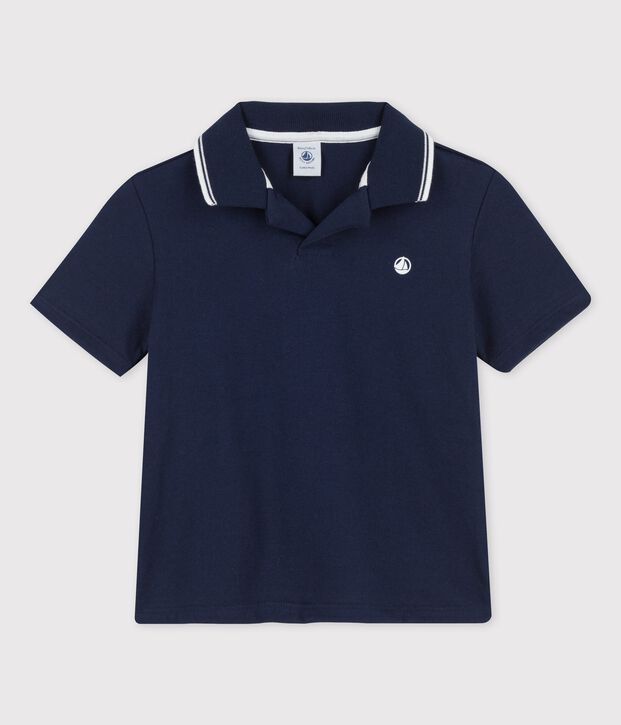 Polo manches courtes en jersey enfant gar&ccedil;on bleu marine