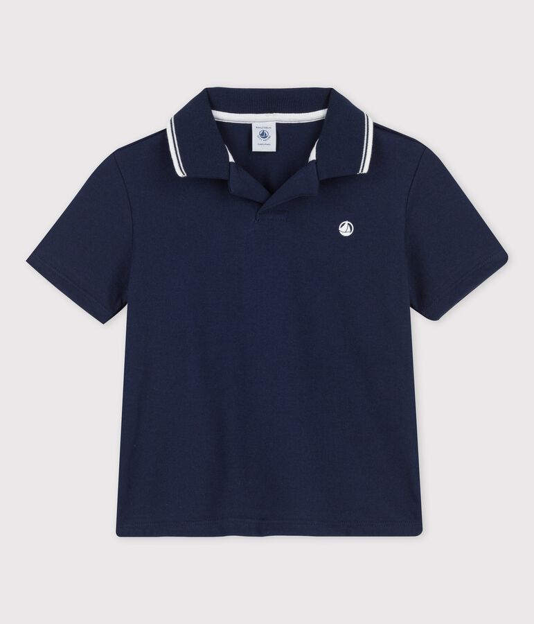 Polo manches courtes en jersey enfant gar&ccedil;on bleu