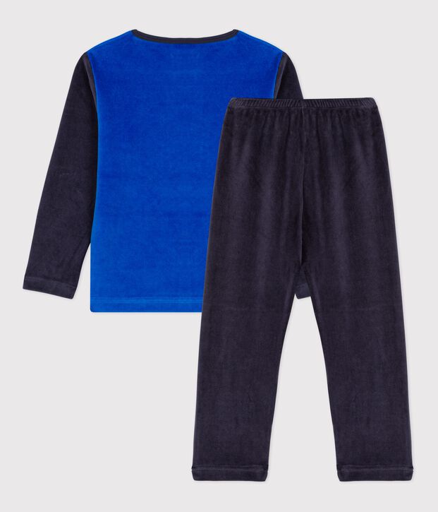 Pyjama petit gar&ccedil;on motif loup en velours bleu/bleu